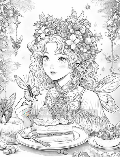 50 Christmas Fairy Grayscale Coloring Pages - Instant Download - Printable PDF Dark/Light – preview 11