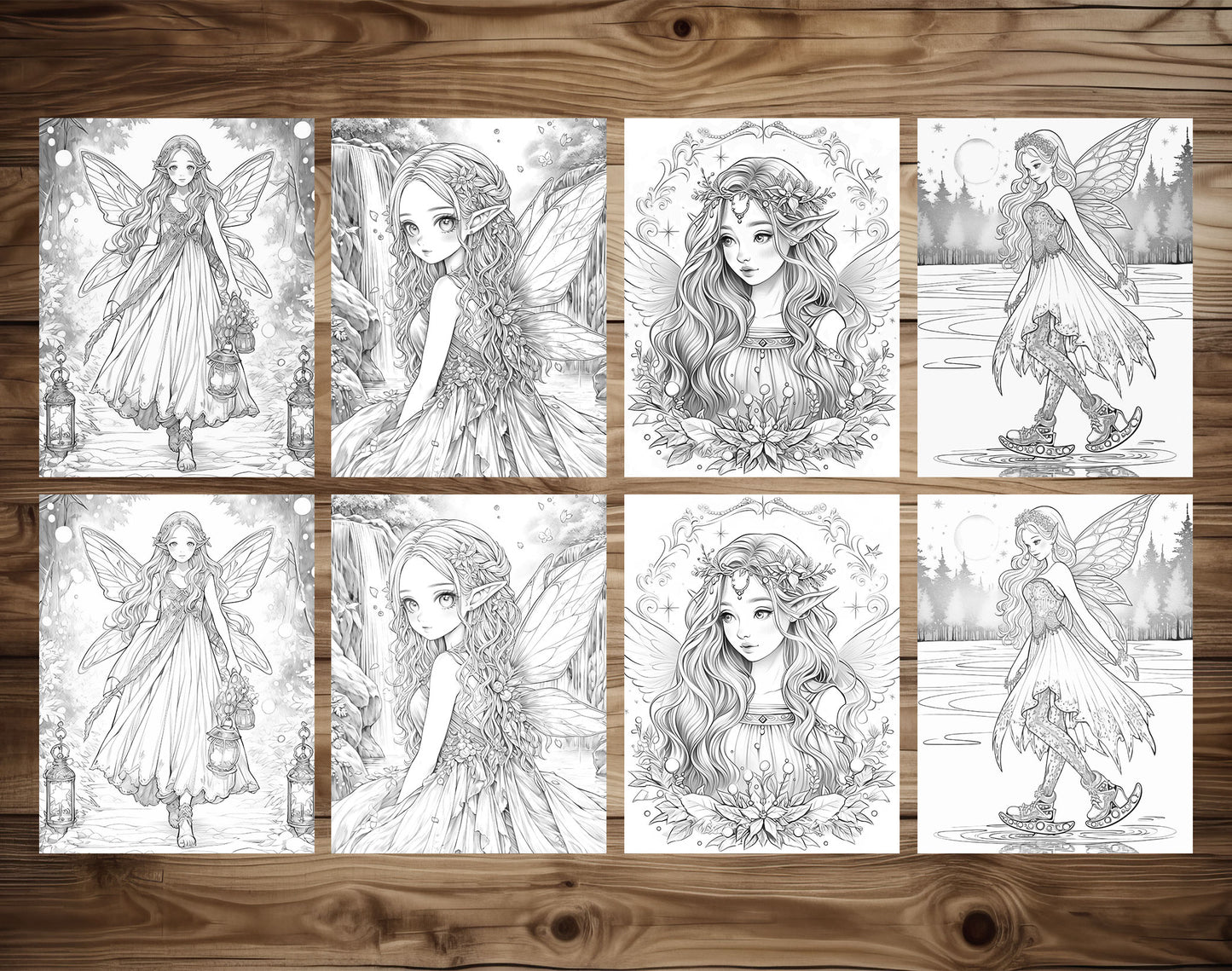 50 Christmas Fairy Grayscale Coloring Pages - Instant Download - Printable PDF Dark/Light – preview 7