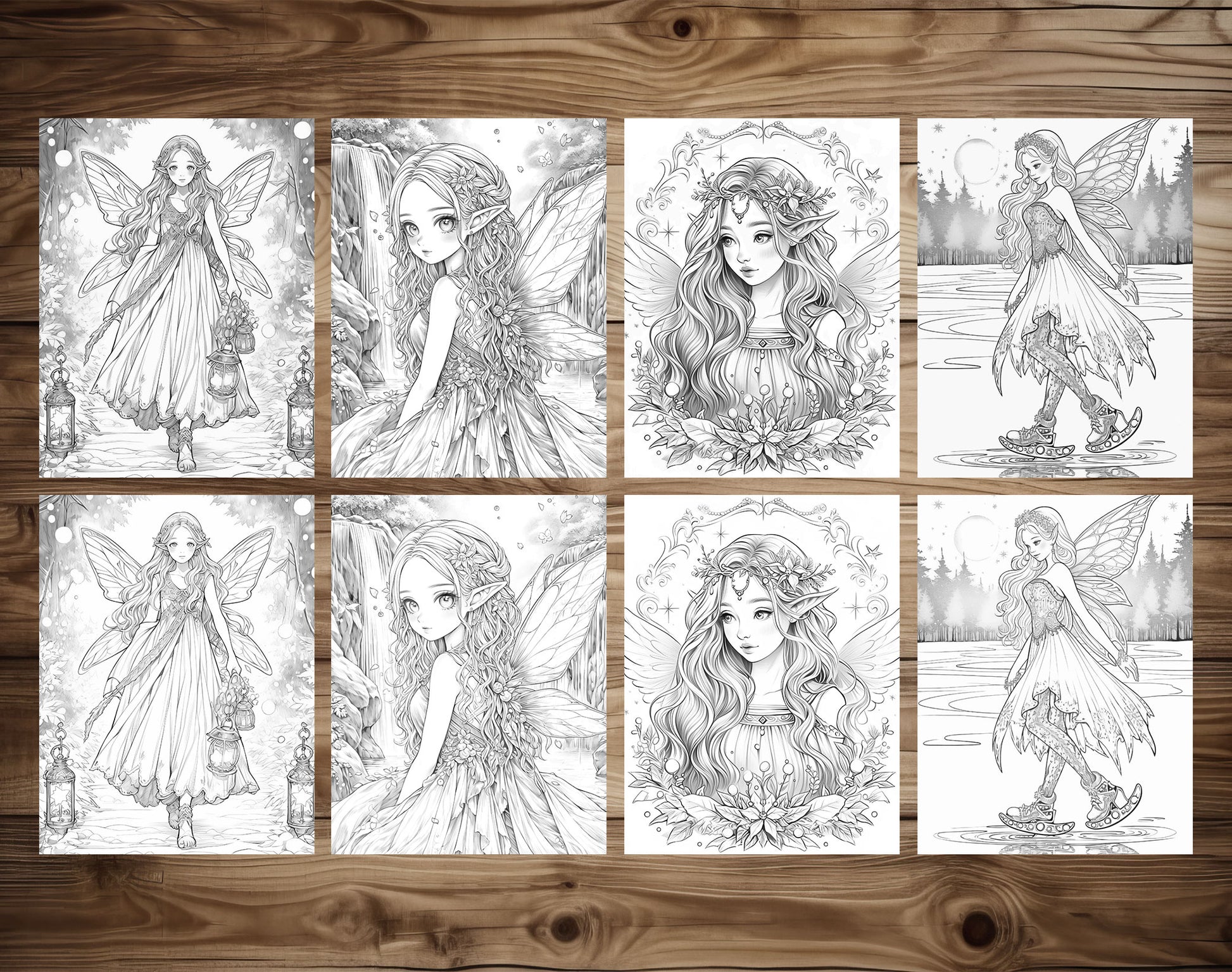 50 Christmas Fairy Grayscale Coloring Pages - Instant Download - Printable PDF Dark/Light – preview 7