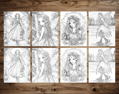 50 Christmas Fairy Grayscale Coloring Pages - Instant Download - Printable PDF Dark/Light – preview 7