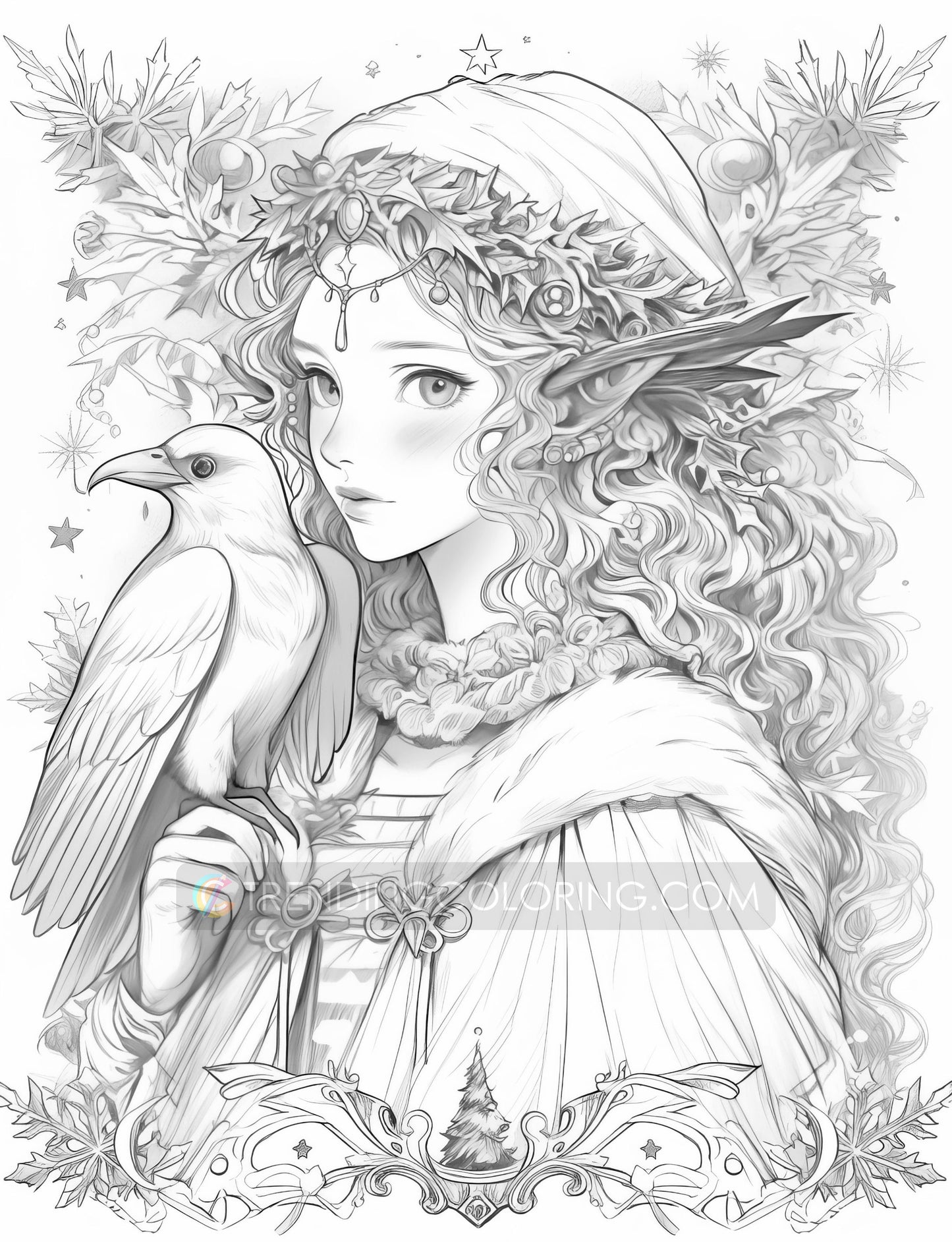 50 Christmas Fairy Grayscale Coloring Pages - Instant Download - Printable PDF Dark/Light – preview 8
