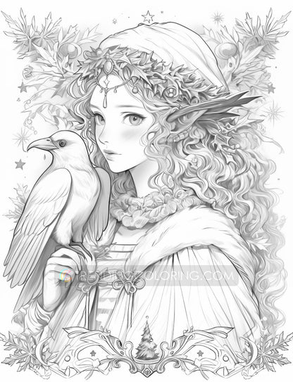 50 Christmas Fairy Grayscale Coloring Pages - Instant Download - Printable PDF Dark/Light – preview 8