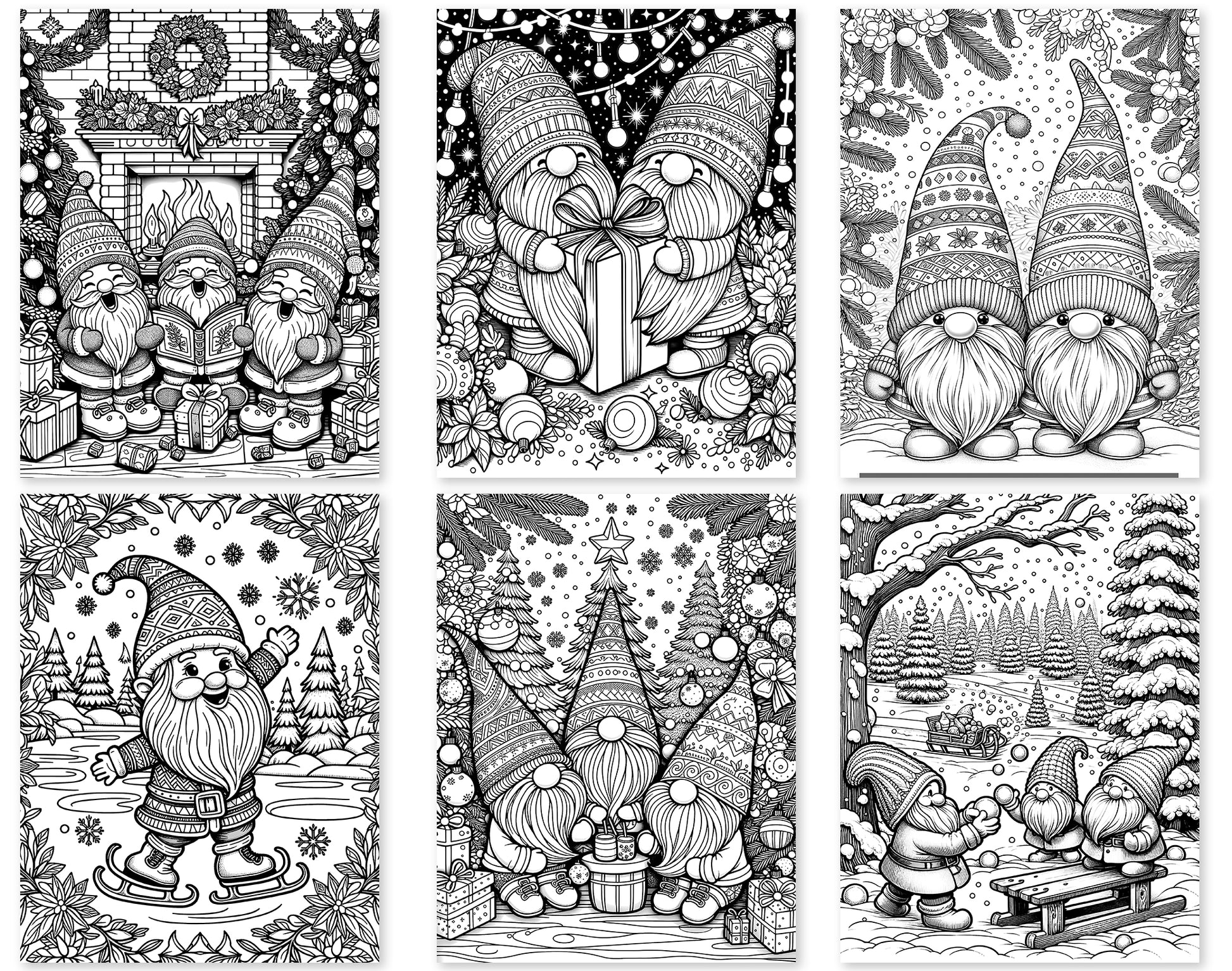 50 Christmas Gnomes Coloring Pages - Instant Download - Printable PDF – preview 2