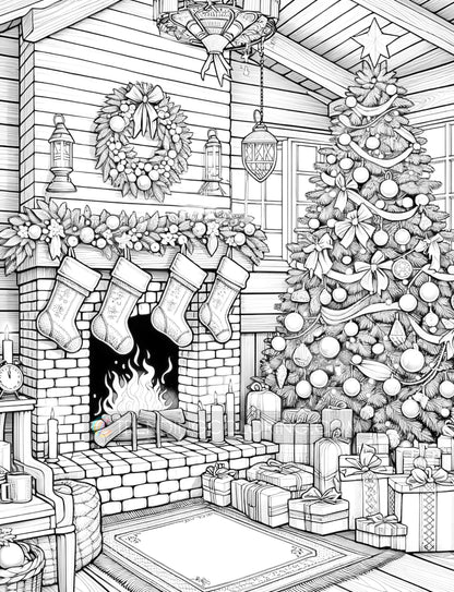 50 Christmas House Interior Grayscale Coloring Pages - Instant Download - Printable PDF Dark/Light – preview 11