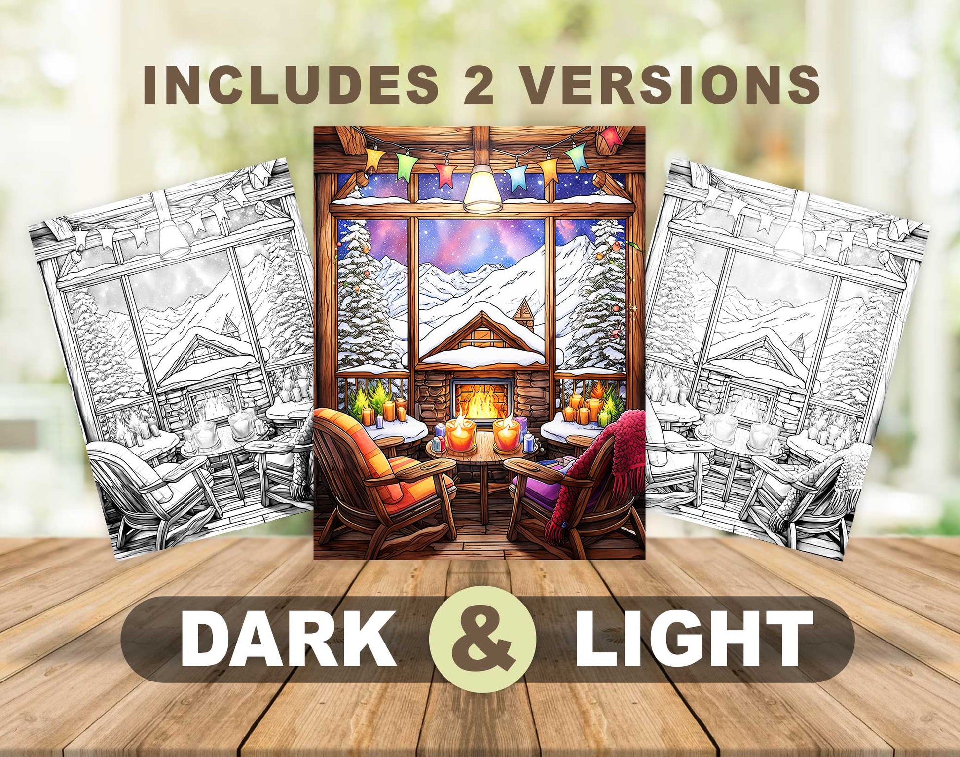 50 Christmas House Interior Grayscale Coloring Pages - Instant Download - Printable PDF Dark/Light – preview 4