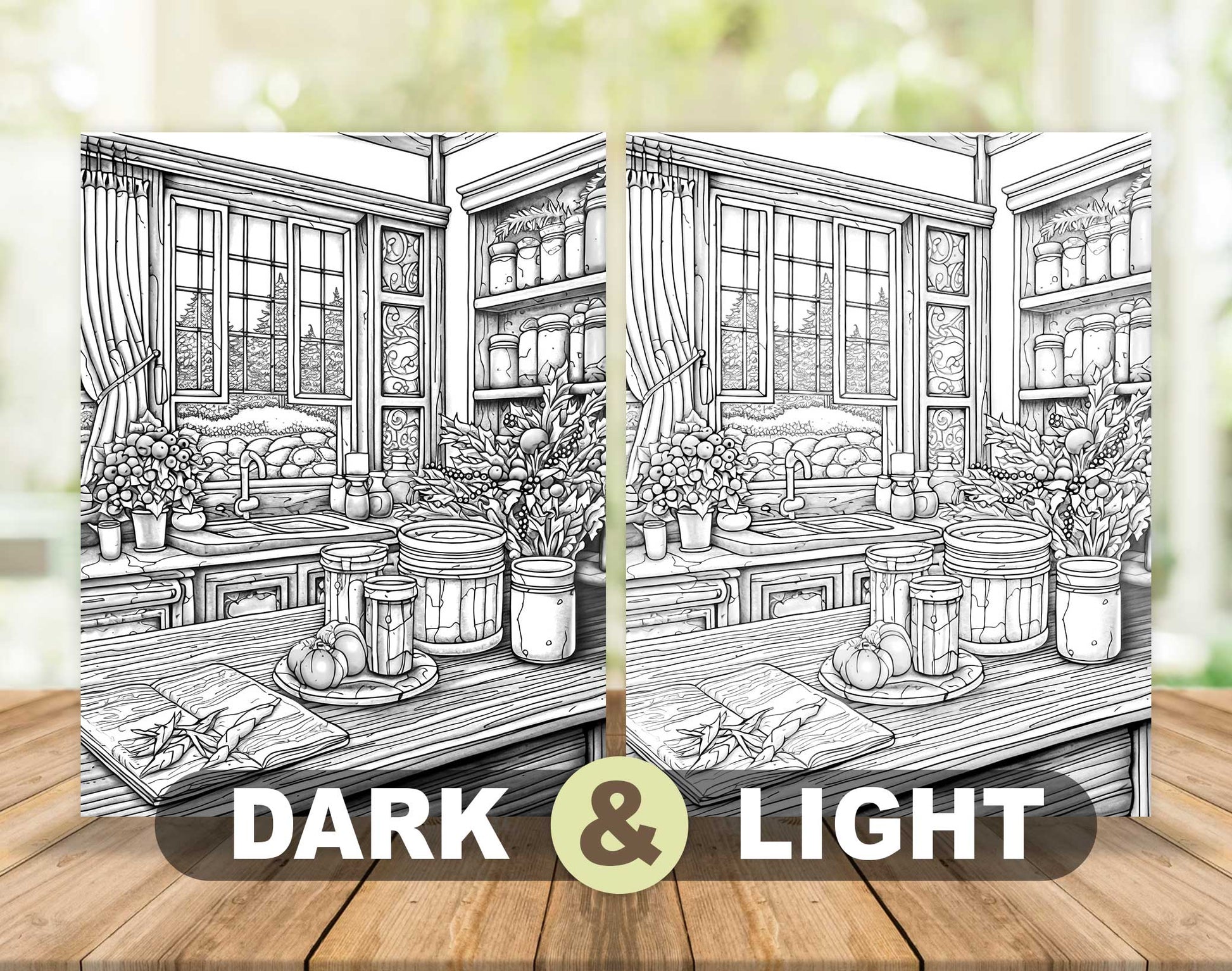50 Christmas House Interior Grayscale Coloring Pages - Instant Download - Printable PDF Dark/Light – preview 5