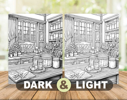50 Christmas House Interior Grayscale Coloring Pages - Instant Download - Printable PDF Dark/Light – preview 5