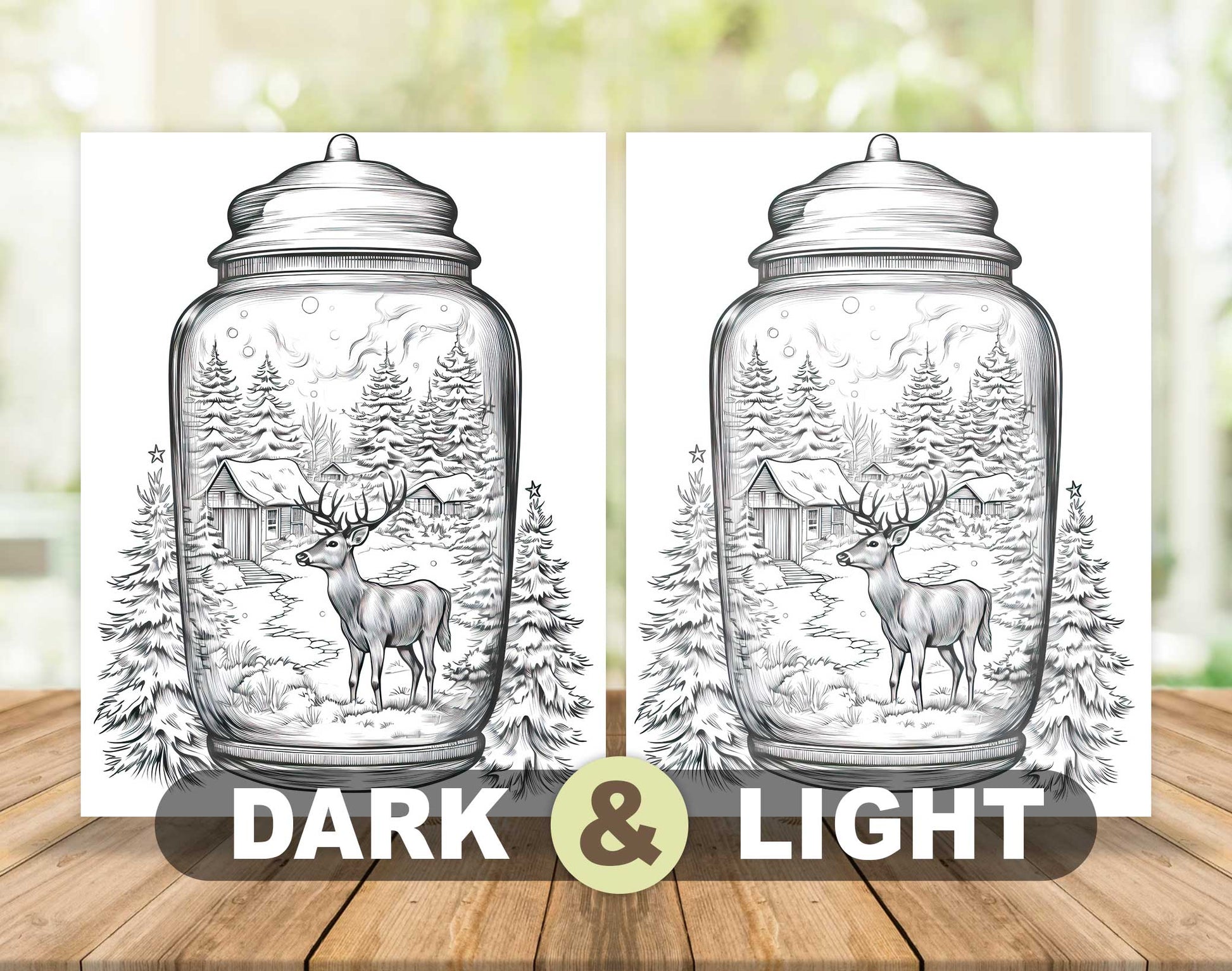 50 Christmas In Jar Grayscale Coloring Pages - Instant Download - Printable PDF Dark/Light – preview 5