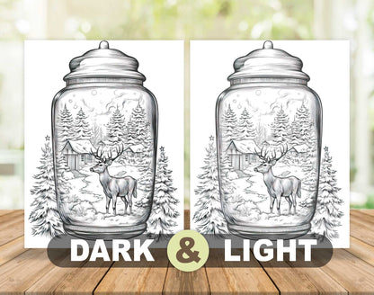 50 Christmas In Jar Grayscale Coloring Pages - Instant Download - Printable PDF Dark/Light – preview 5