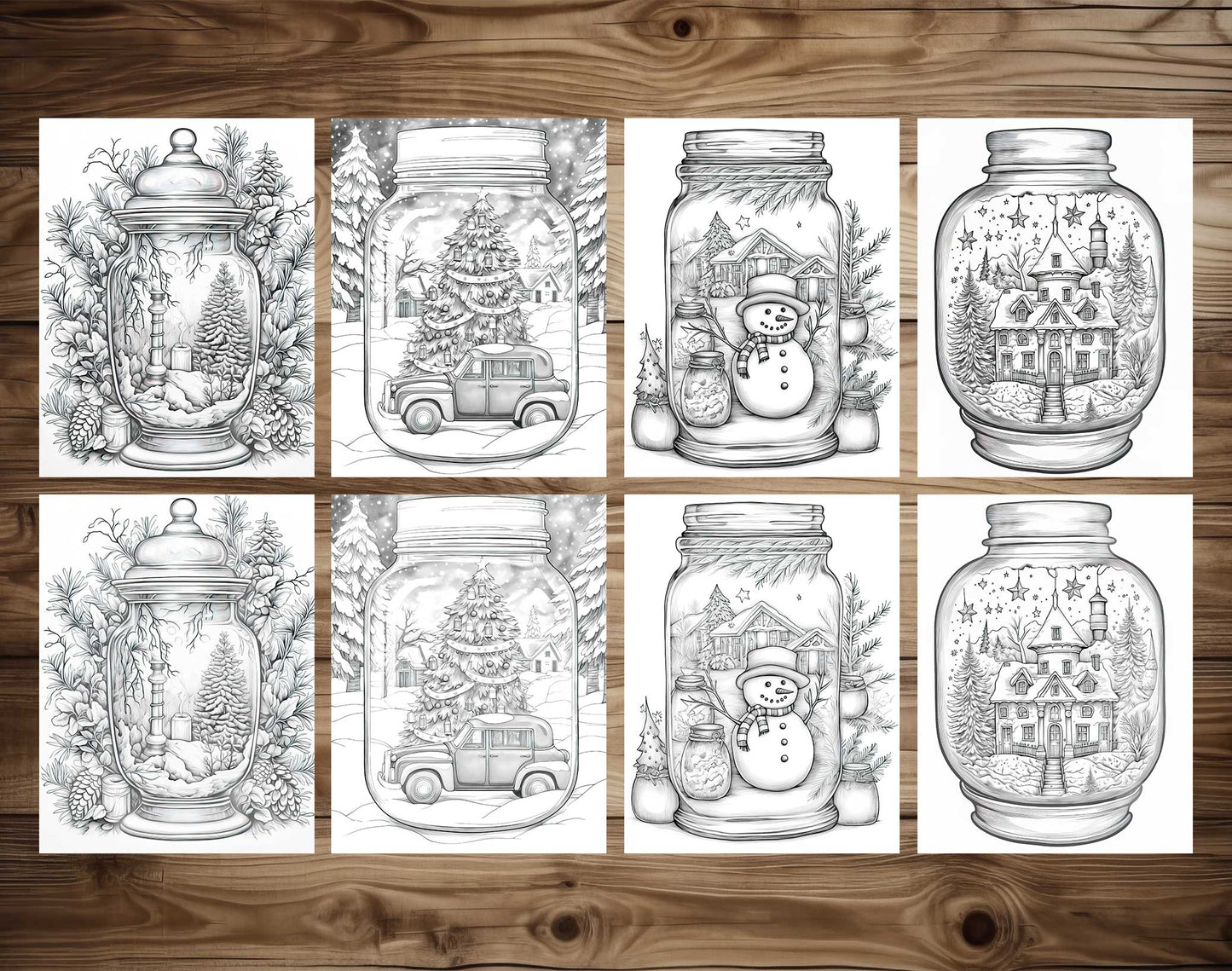 50 Christmas In Jar Grayscale Coloring Pages - Instant Download - Printable PDF Dark/Light – preview 7