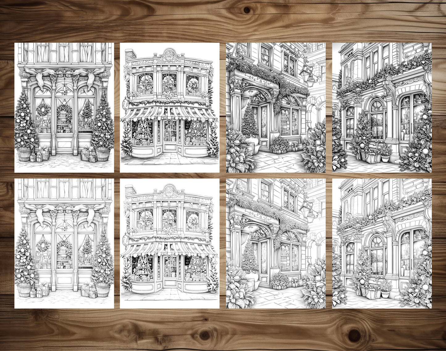 50 Christmas Storefront Grayscale Coloring Pages - Instant Download - Printable PDF Dark/Light – preview 5