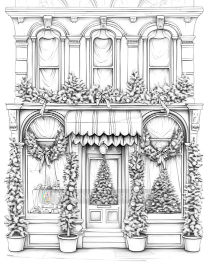50 Christmas Storefront Grayscale Coloring Pages - Instant Download - Printable PDF Dark/Light – preview 8