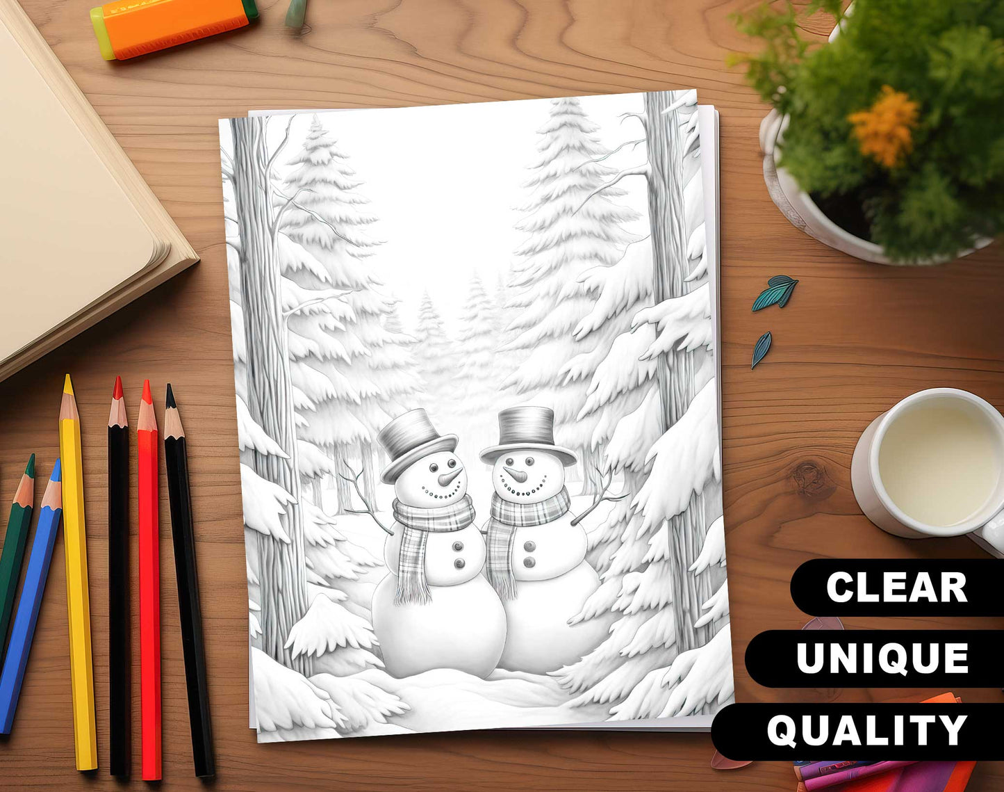 50 Christmas Vibes Grayscale Coloring Pages - Instant Download - Printable PDF Dark/Light – preview 3