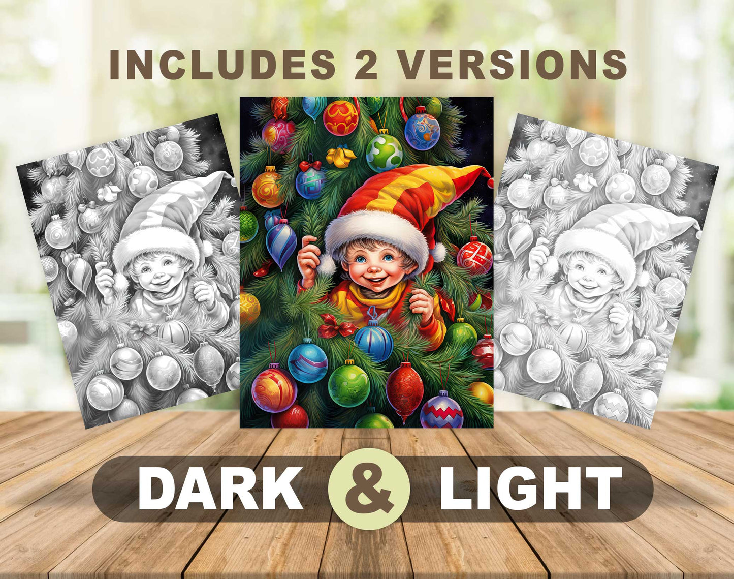 50 Christmas Vibes Grayscale Coloring Pages - Instant Download - Printable PDF Dark/Light – preview 4