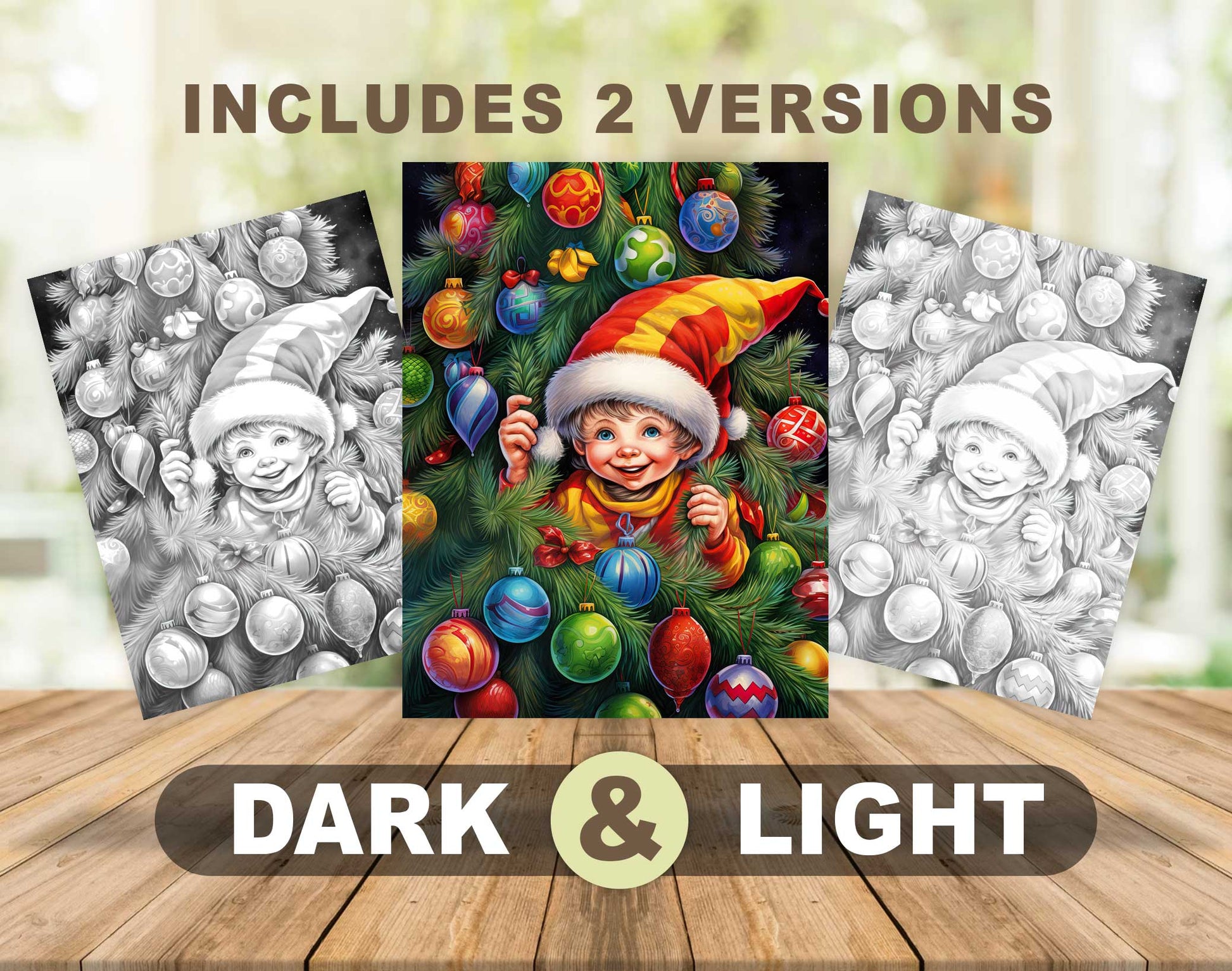 50 Christmas Vibes Grayscale Coloring Pages - Instant Download - Printable PDF Dark/Light – preview 4