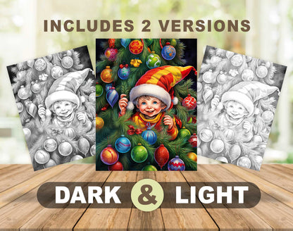 50 Christmas Vibes Grayscale Coloring Pages - Instant Download - Printable PDF Dark/Light – preview 4