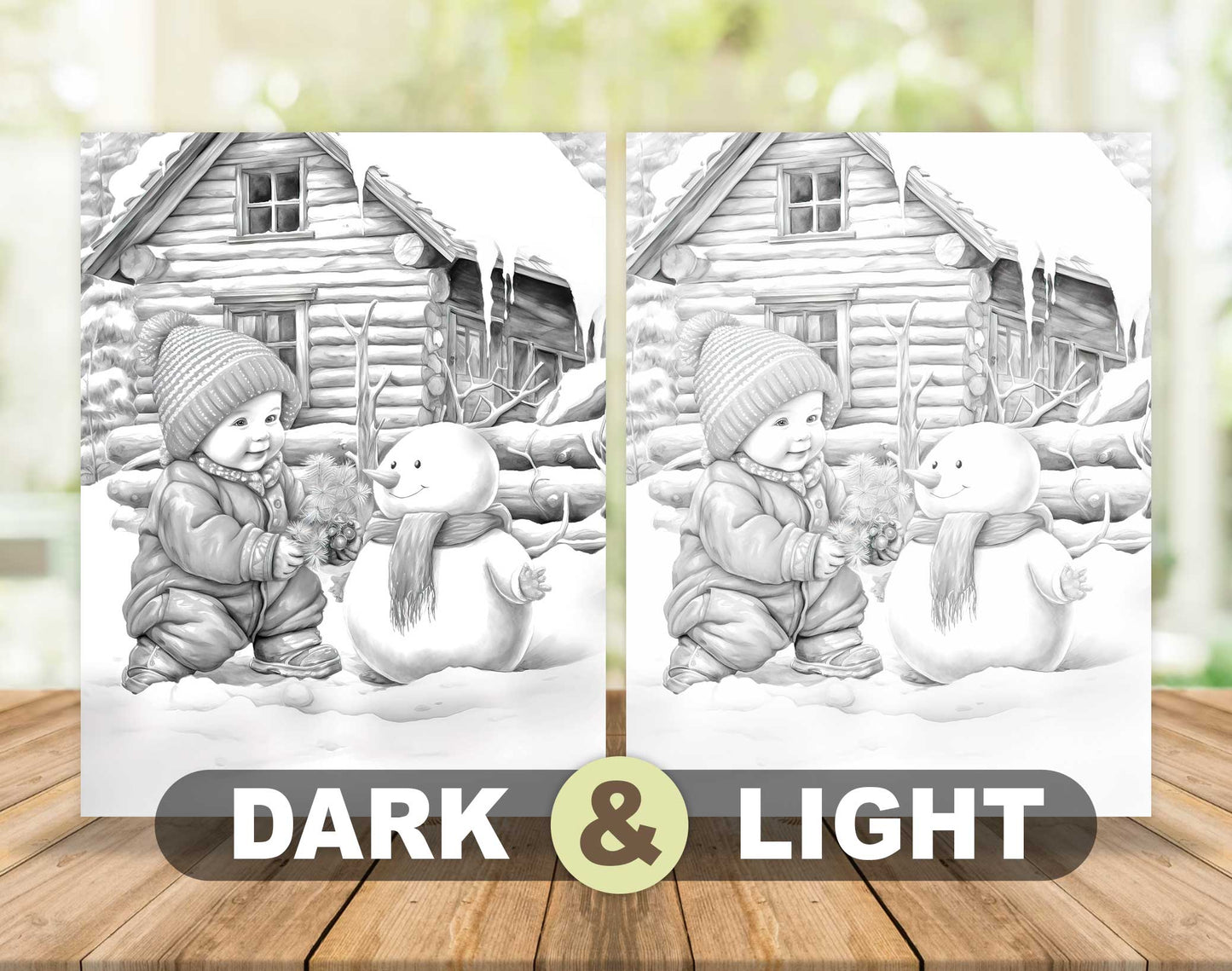 50 Christmas Vibes Grayscale Coloring Pages - Instant Download - Printable PDF Dark/Light – preview 5