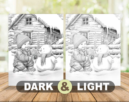 50 Christmas Vibes Grayscale Coloring Pages - Instant Download - Printable PDF Dark/Light – preview 5