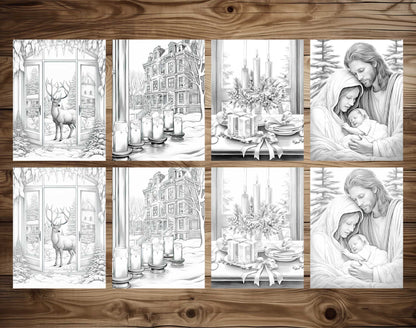 50 Christmas Vibes Grayscale Coloring Pages - Instant Download - Printable PDF Dark/Light – preview 7