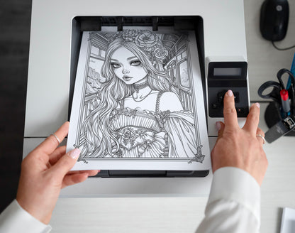 50 Classy Girl Grayscale Coloring Pages - Instant Download - Printable PDF Dark/Light – preview 2