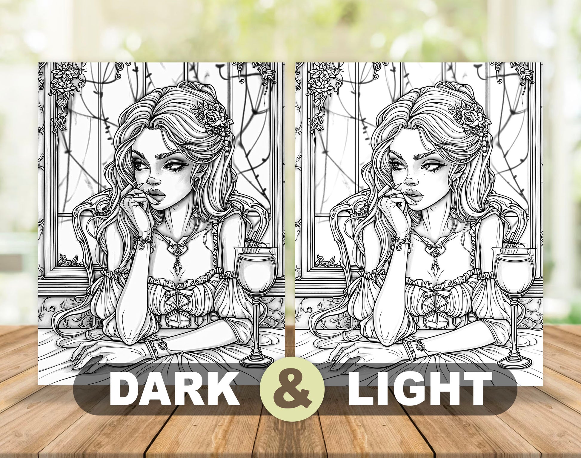 50 Classy Girl Grayscale Coloring Pages - Instant Download - Printable PDF Dark/Light – preview 4