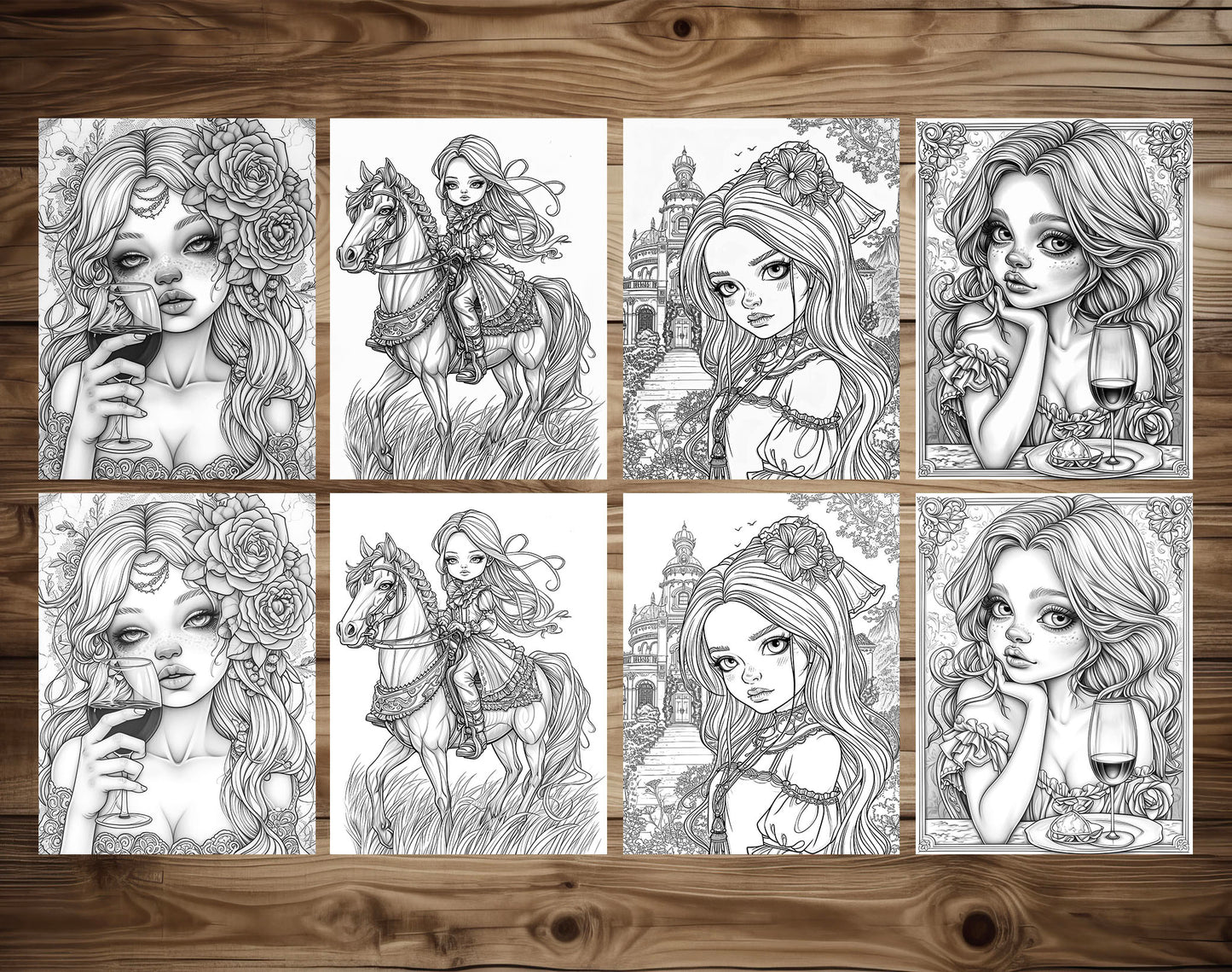 50 Classy Girl Grayscale Coloring Pages - Instant Download - Printable PDF Dark/Light – preview 5