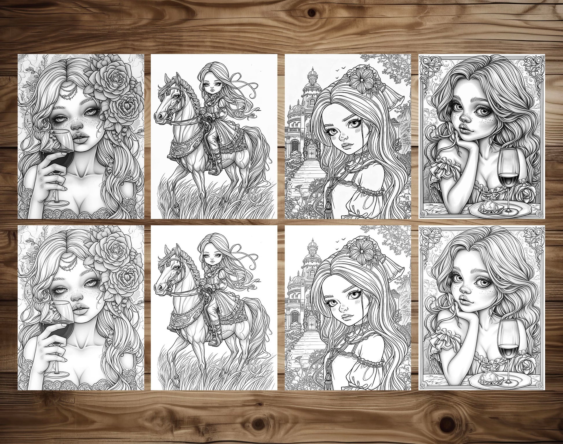 50 Classy Girl Grayscale Coloring Pages - Instant Download - Printable PDF Dark/Light – preview 5