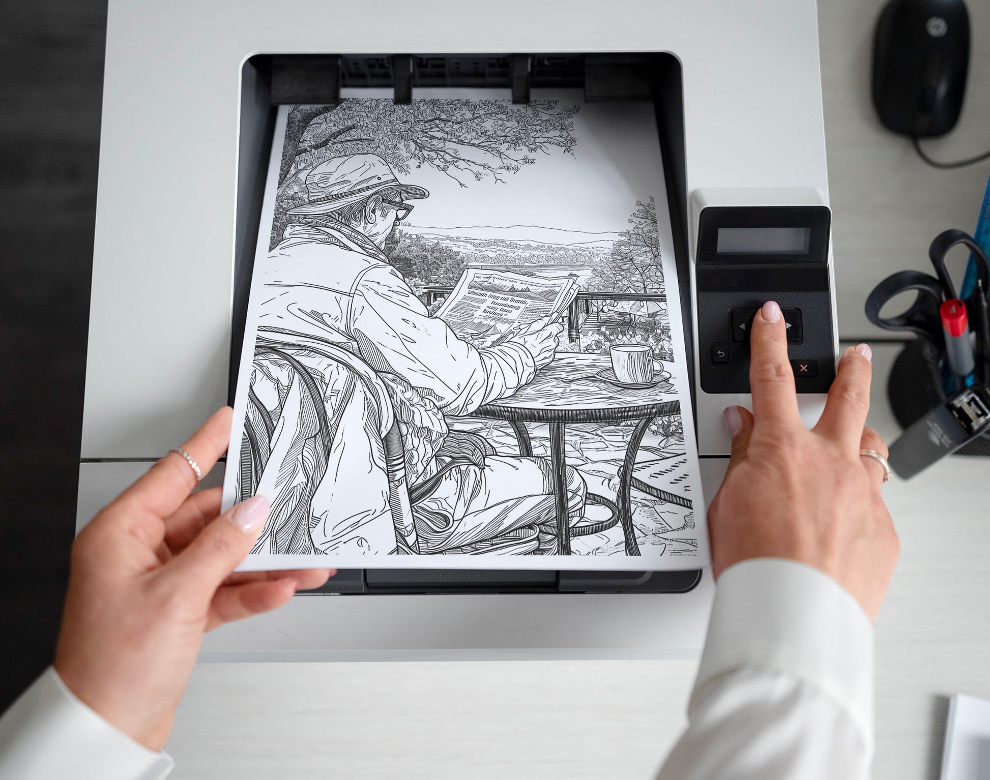 50 Coffee Shop Grayscale Coloring Pages - Instant Download - Printable PDF Dark/Light – preview 2