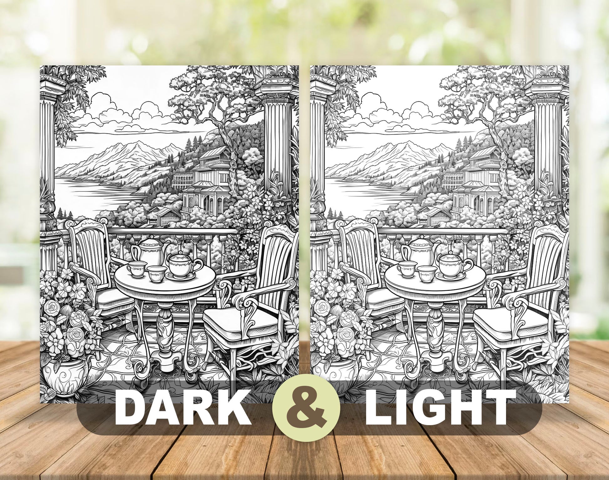 50 Coffee Shop Grayscale Coloring Pages - Instant Download - Printable PDF Dark/Light – preview 4