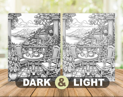50 Coffee Shop Grayscale Coloring Pages - Instant Download - Printable PDF Dark/Light – preview 4
