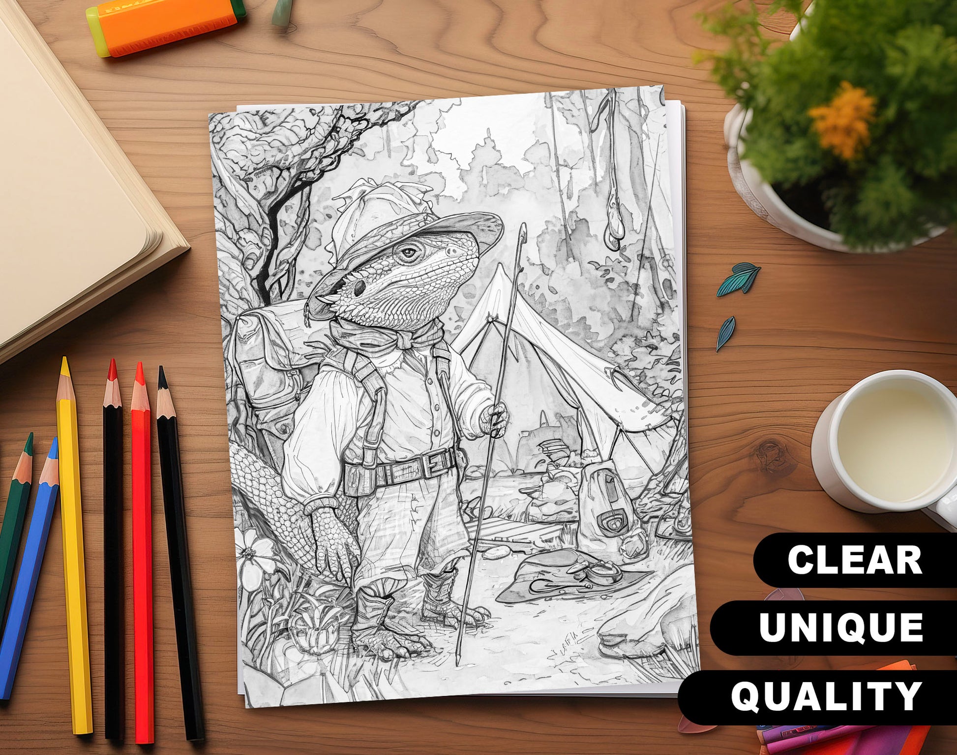50 Daily Life Of Animal Grayscale Coloring Pages - Instant Download - Printable PDF Dark/Light – preview 3