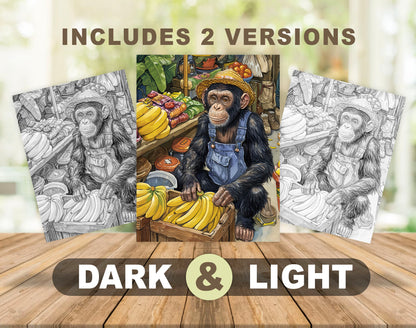 50 Daily Life Of Animal Grayscale Coloring Pages - Instant Download - Printable PDF Dark/Light – preview 4