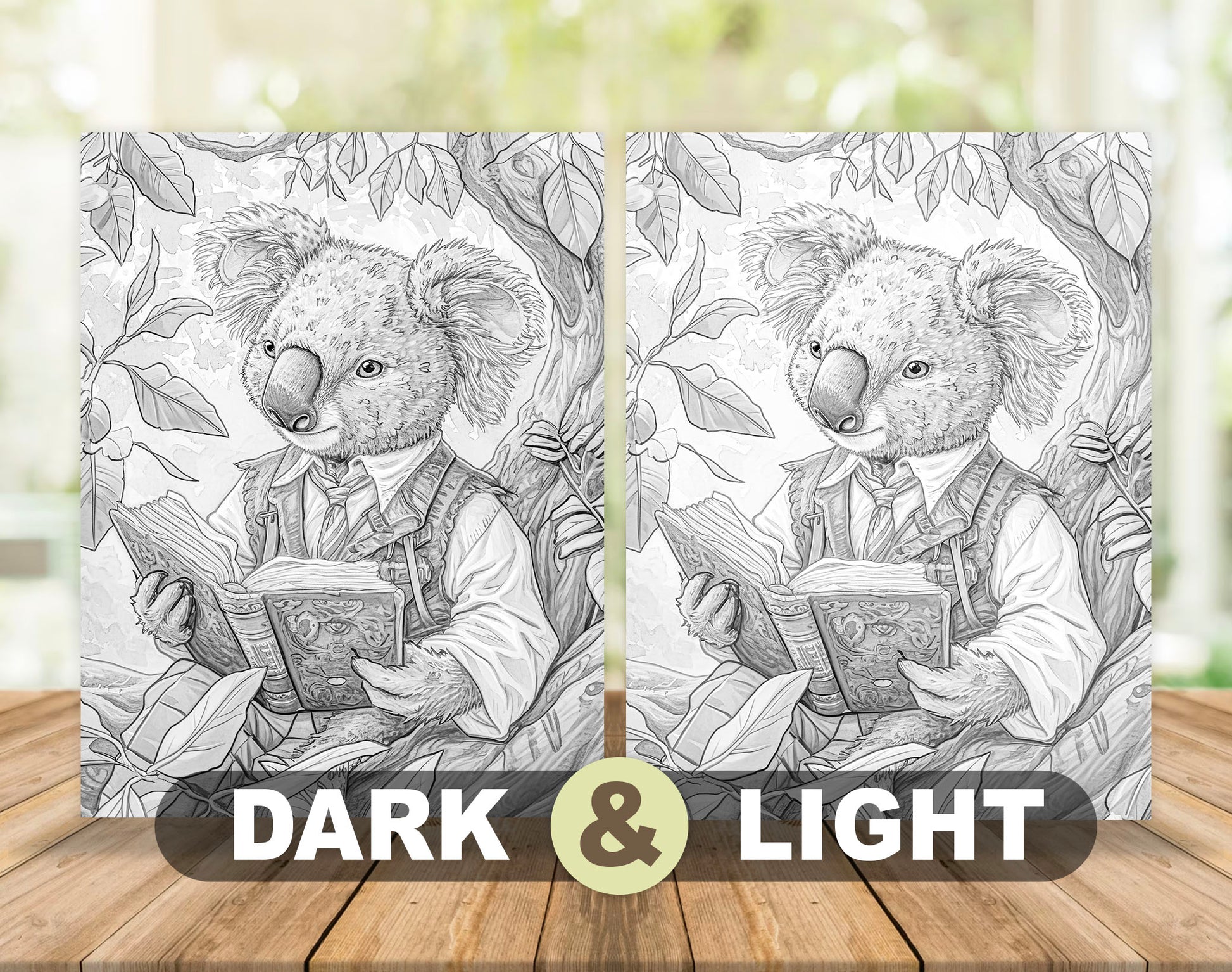 50 Daily Life Of Animal Grayscale Coloring Pages - Instant Download - Printable PDF Dark/Light – preview 5