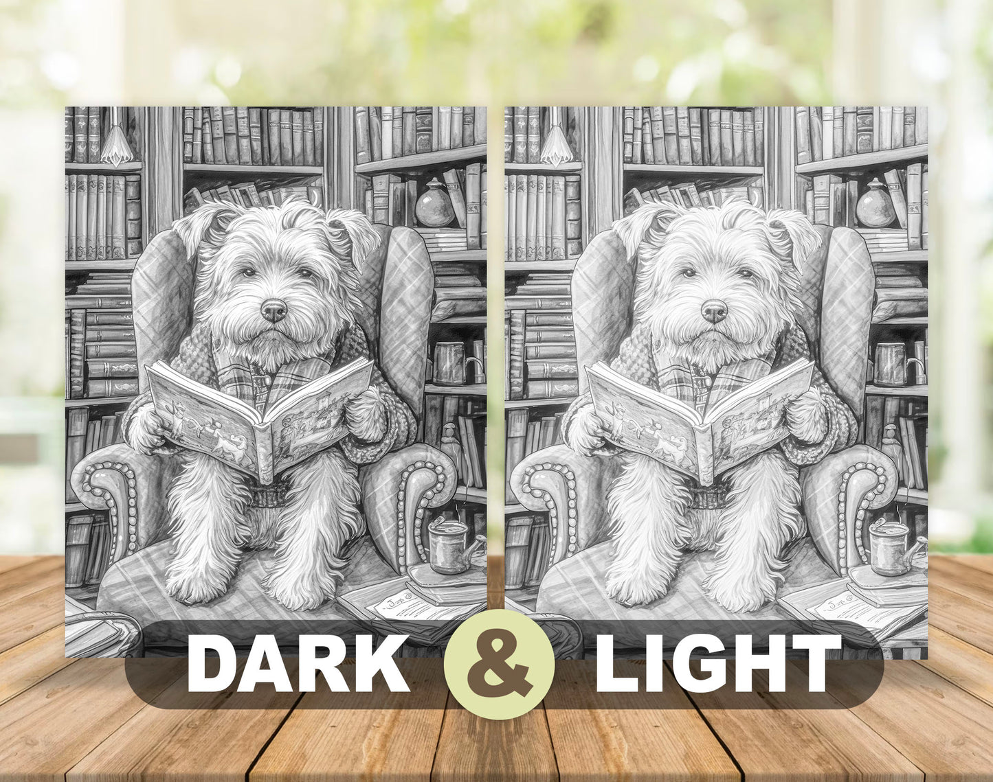 50 Daily Life Of Dog Grayscale Coloring Pages - Instant Download - Printable PDF Dark/Light – preview 5