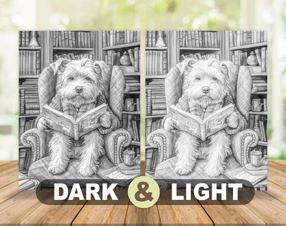 50 Daily Life Of Dog Grayscale Coloring Pages - Instant Download - Printable PDF Dark/Light – preview 5
