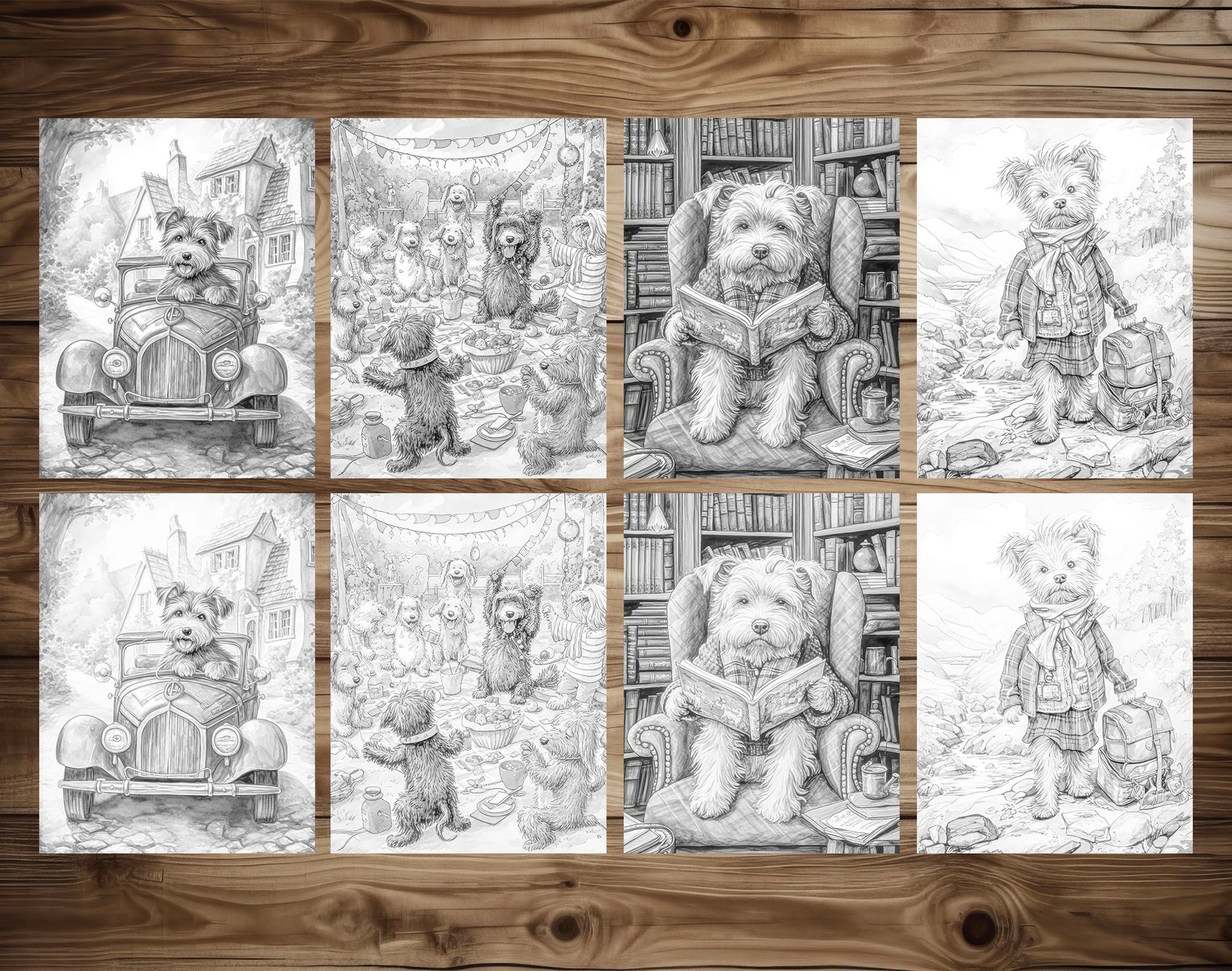 50 Daily Life Of Dog Grayscale Coloring Pages - Instant Download - Printable PDF Dark/Light – preview 7