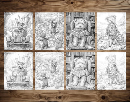 50 Daily Life Of Dog Grayscale Coloring Pages - Instant Download - Printable PDF Dark/Light – preview 7