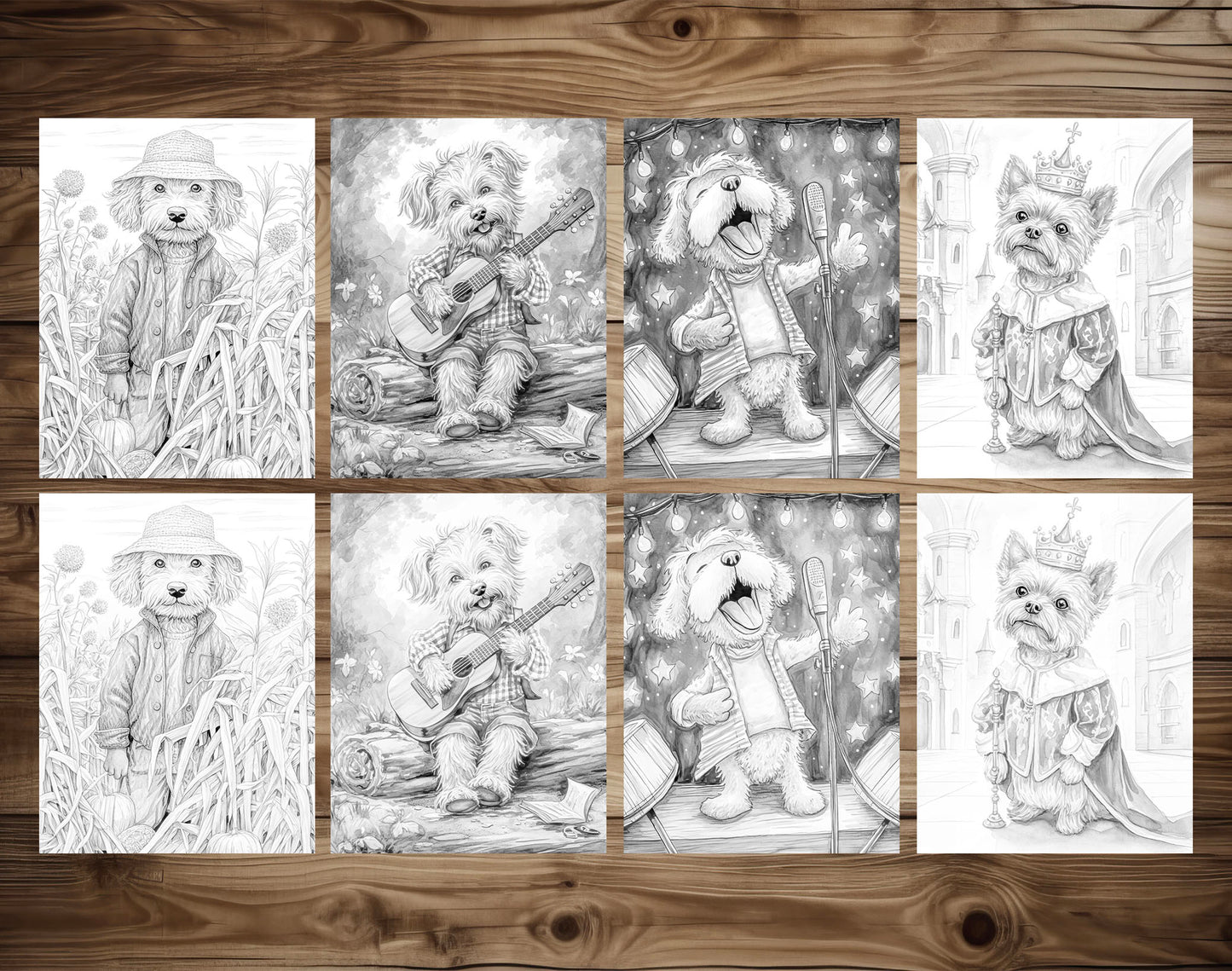 50 Daily Life Of Dog Grayscale Coloring Pages - Instant Download - Printable PDF Dark/Light – preview 8