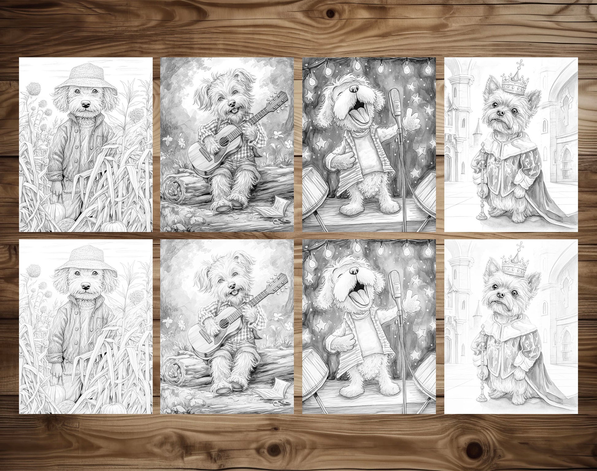 50 Daily Life Of Dog Grayscale Coloring Pages - Instant Download - Printable PDF Dark/Light – preview 8