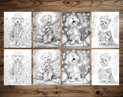 50 Daily Life Of Dog Grayscale Coloring Pages - Instant Download - Printable PDF Dark/Light – preview 8