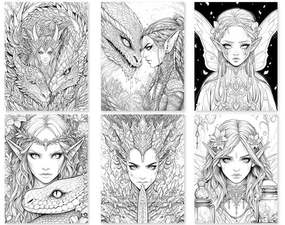 50 Dark Fairy Coloring Pages - Instant Download - Printable PDF – preview 2