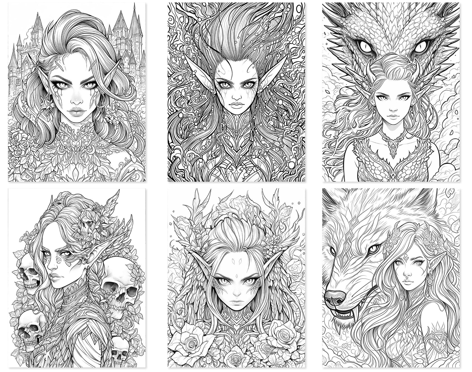 50 Dark Fairy Coloring Pages - Instant Download - Printable PDF – preview 3