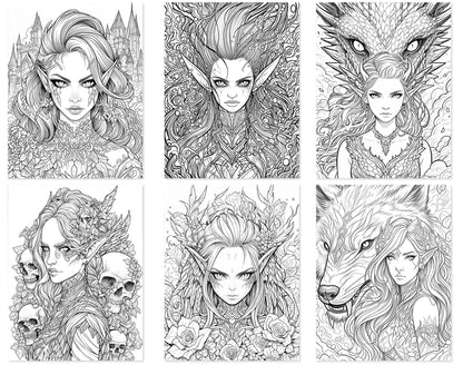 50 Dark Fairy Coloring Pages - Instant Download - Printable PDF – preview 3