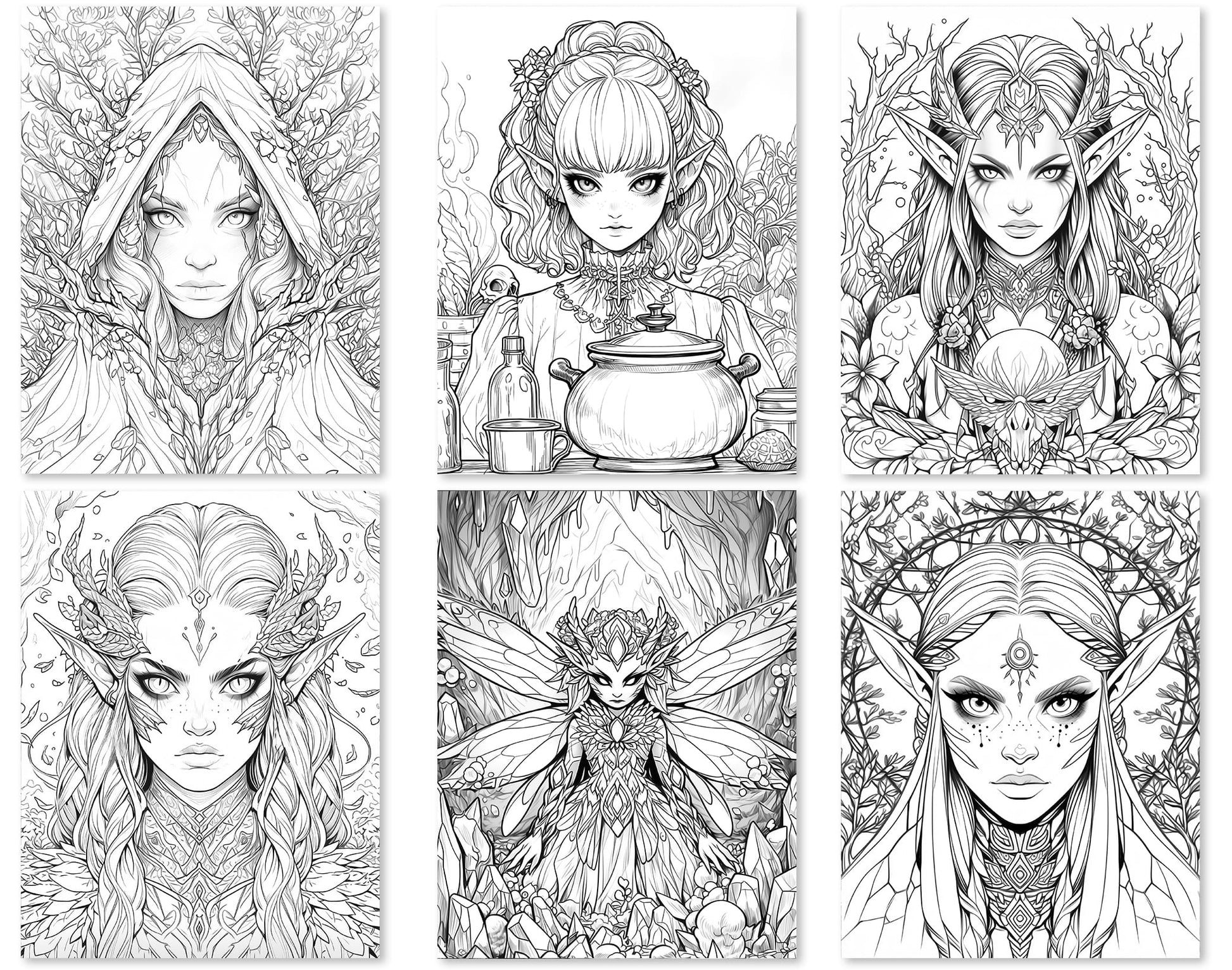 50 Dark Fairy Coloring Pages - Instant Download - Printable PDF – preview 4