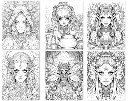 50 Dark Fairy Coloring Pages - Instant Download - Printable PDF – preview 4