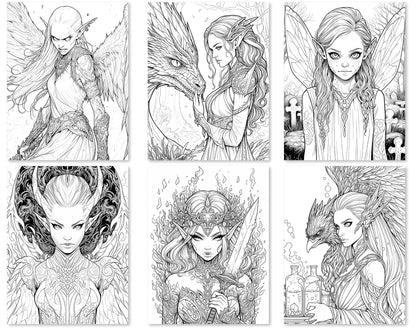 50 Dark Fairy Coloring Pages - Instant Download - Printable PDF – preview 5