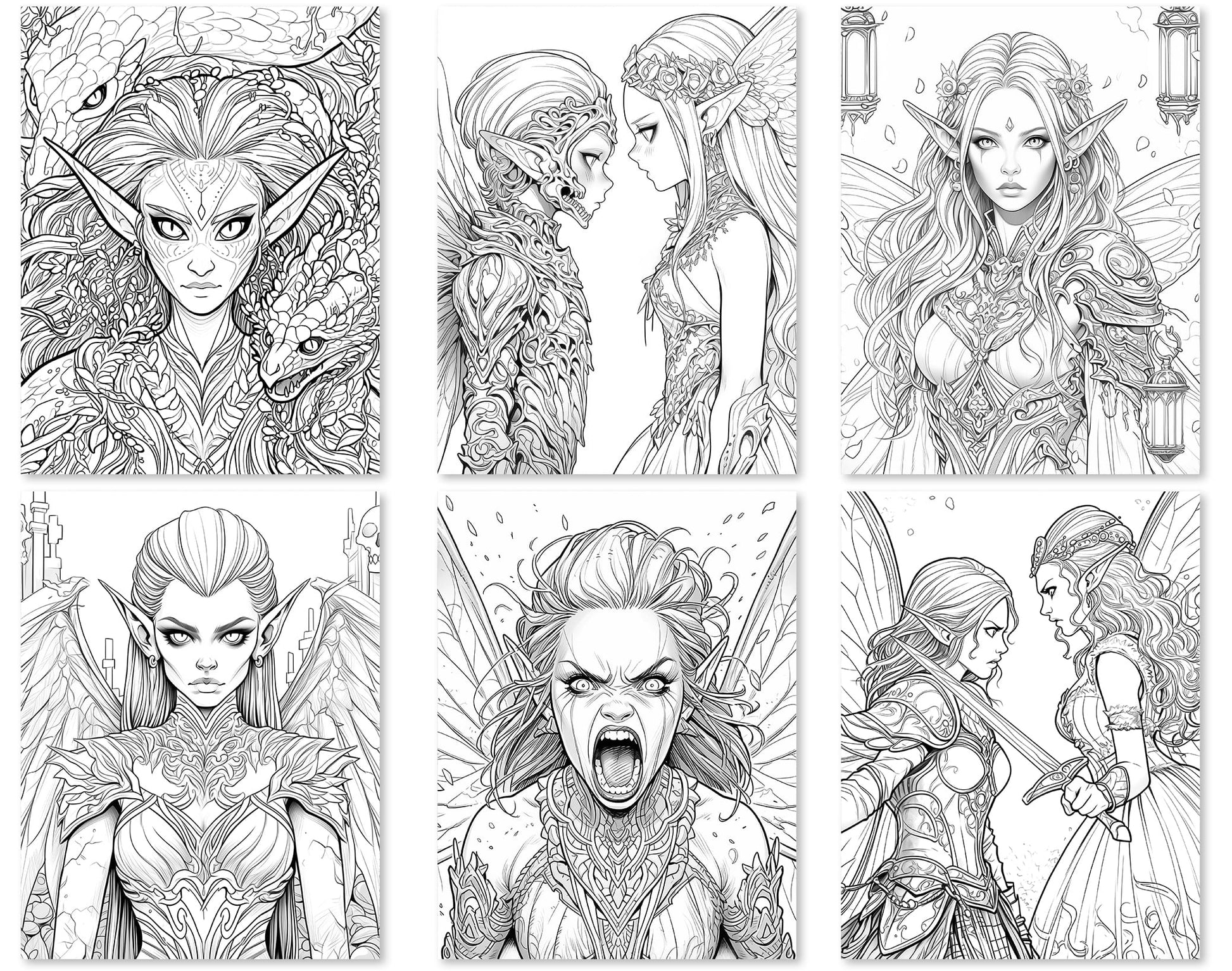 50 Dark Fairy Coloring Pages - Instant Download - Printable PDF – preview 6