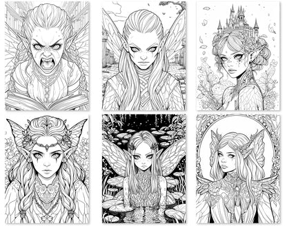 50 Dark Fairy Coloring Pages - Instant Download - Printable PDF – preview 7