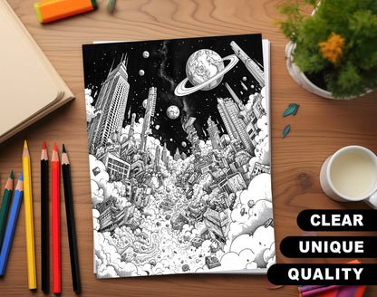 50 Doomsday Grayscale Coloring Pages - Instant Download - Printable PDF Dark/Light – preview 3