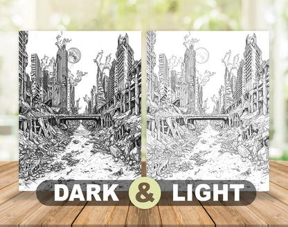 50 Doomsday Grayscale Coloring Pages - Instant Download - Printable PDF Dark/Light – preview 4